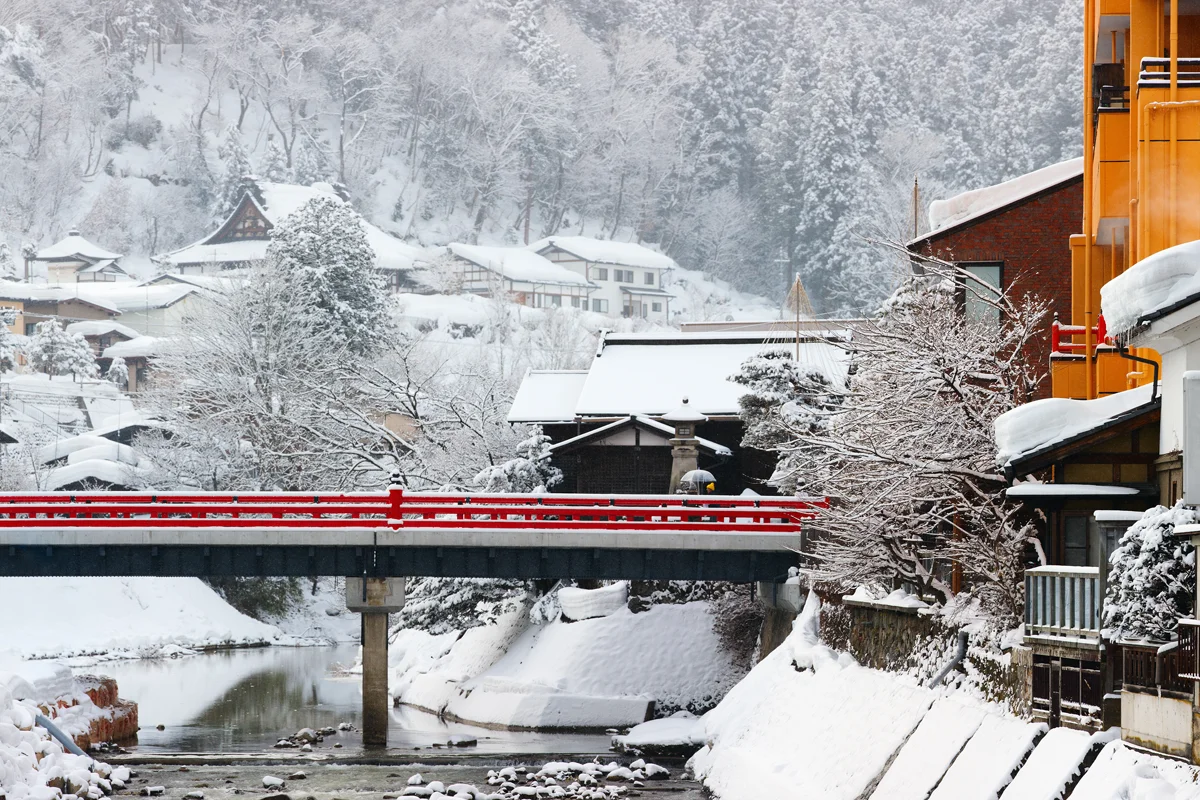 Nakabashi Bridge over Miyagawa River in Takayama Japan