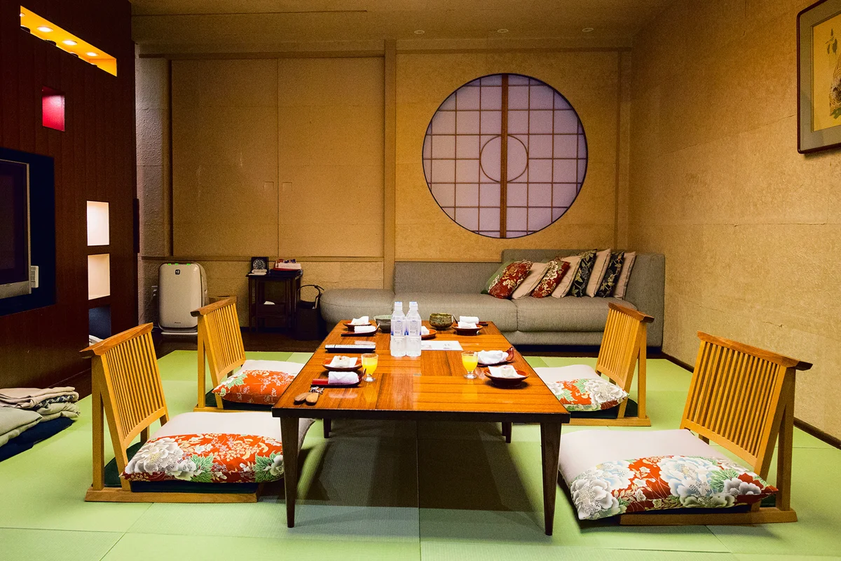 Traditional Japanese ryokan room with seating