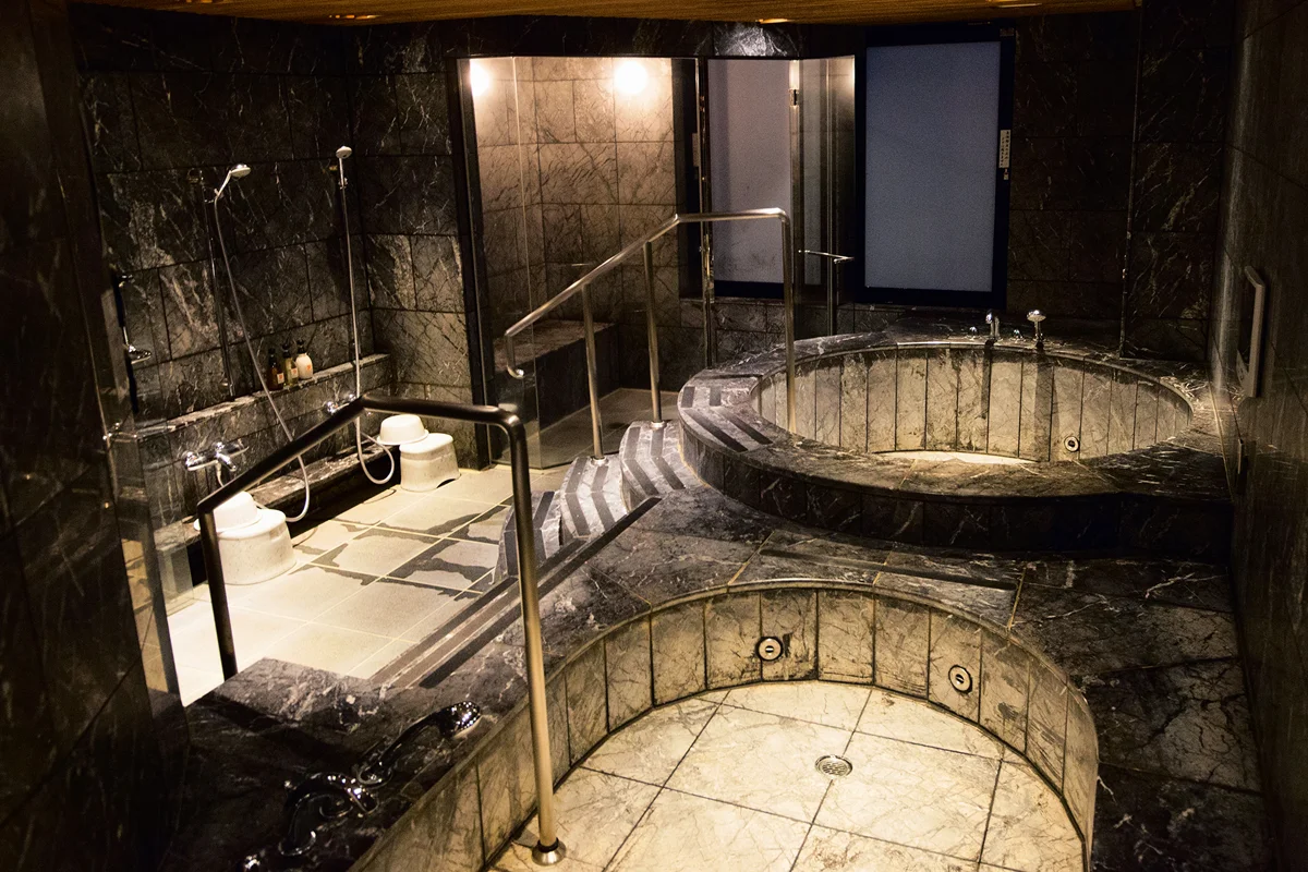 Luxurious marble spa with hot tubs