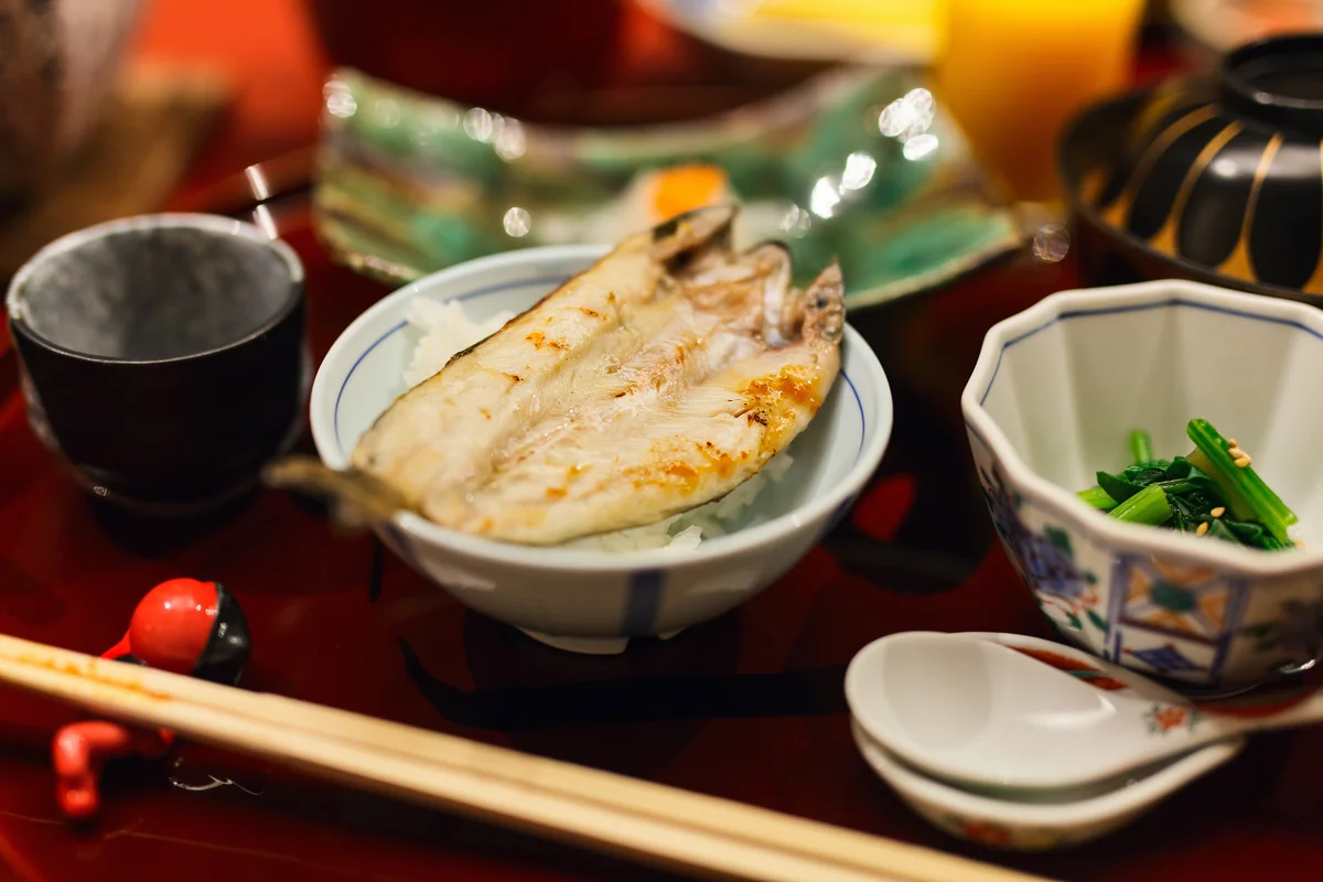 Traditional Japanese breakfast in ryokan