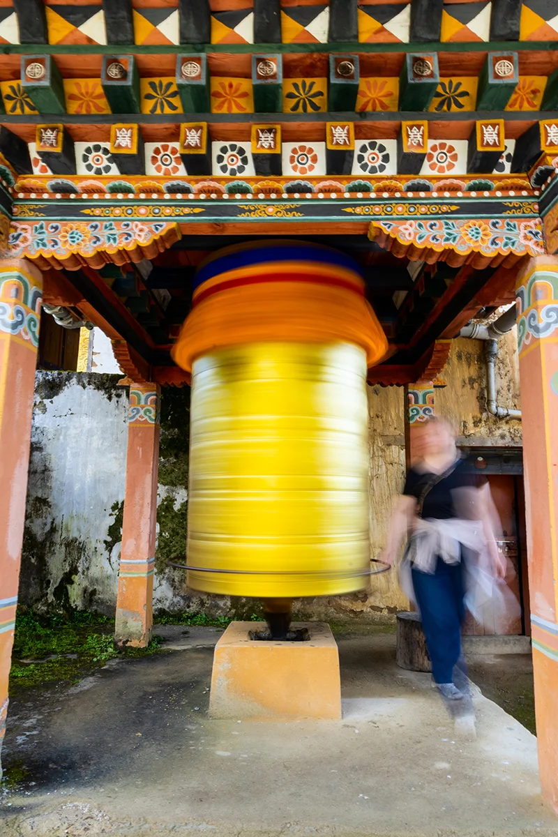 Prayer wheel at Zangdok Pelri Temple in Bhutan