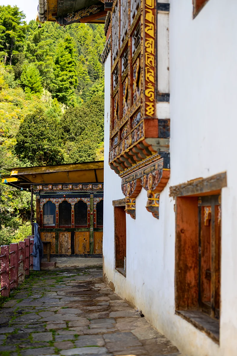 Quiet courtyard of Zangdok Pelri Temple in Bhutan