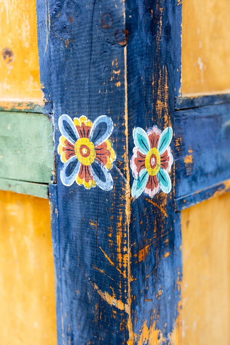 Colorful floral patterns on wood