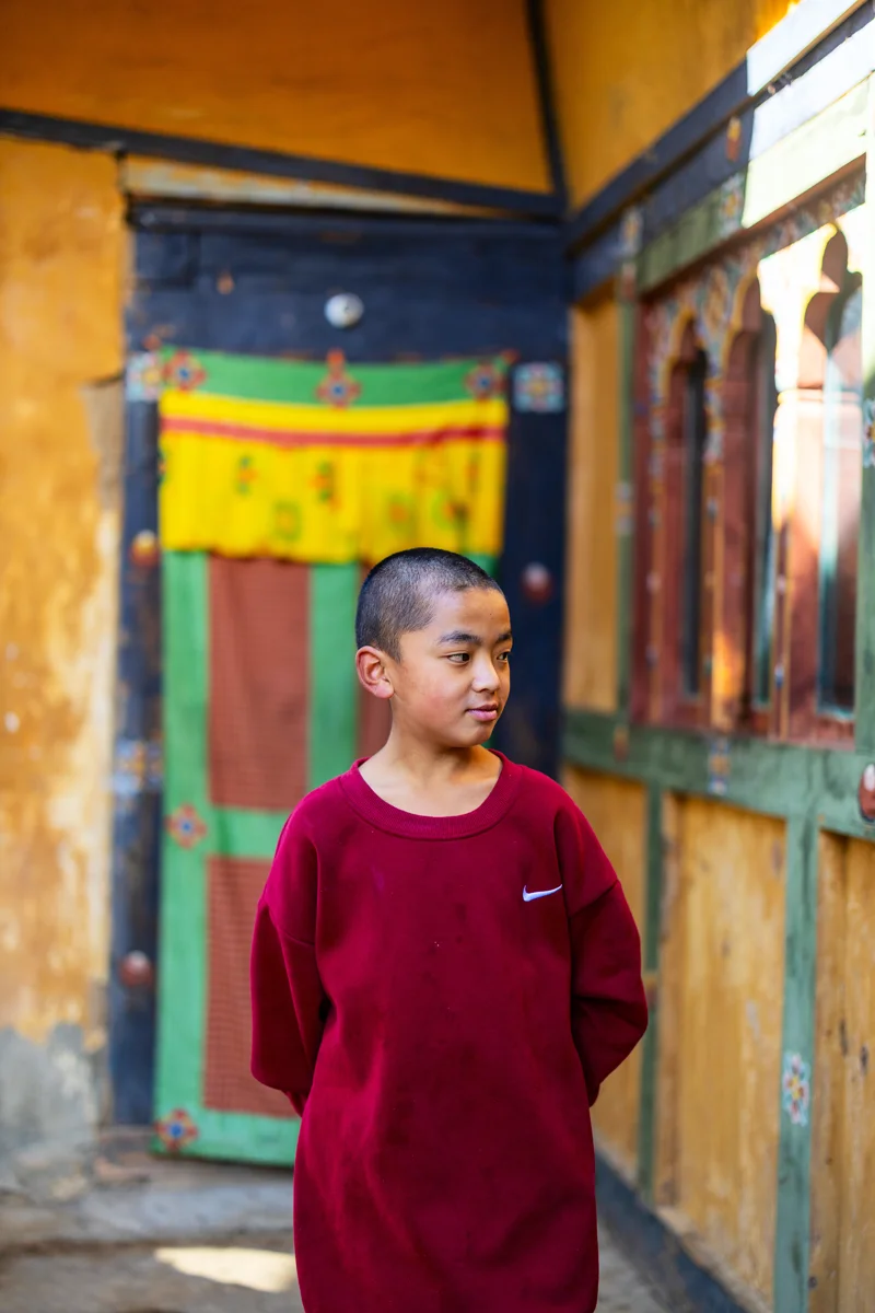 Young monk at Zangdok Pelri Temple in Bhutan