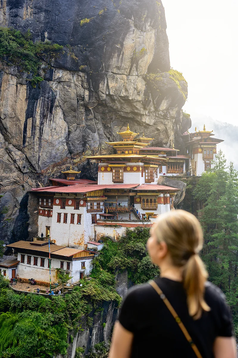 Iconic Paro Taktsang monastery in Bhutan perched on cliff