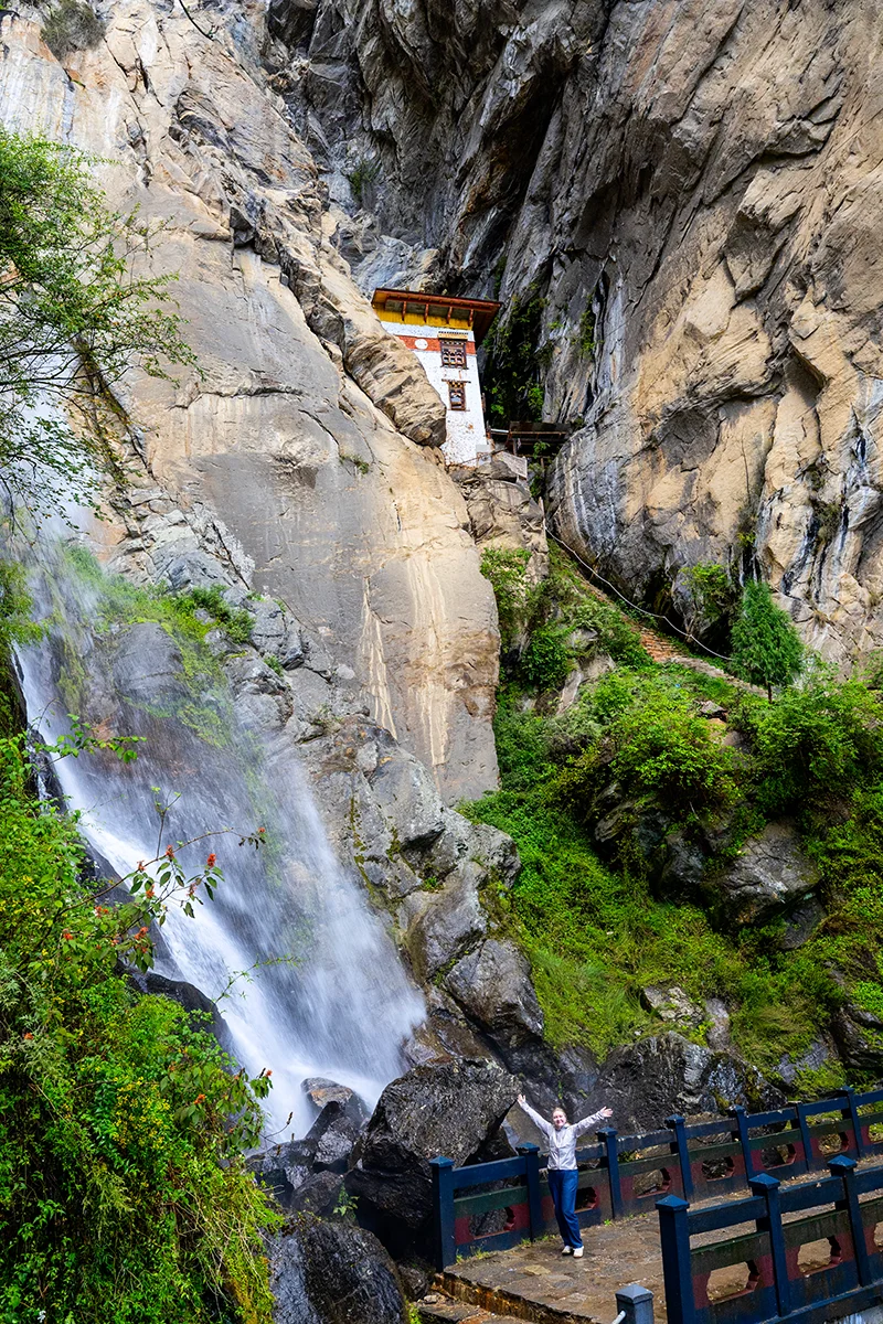 Waterfall near cliffside Tiger's Nest monastery