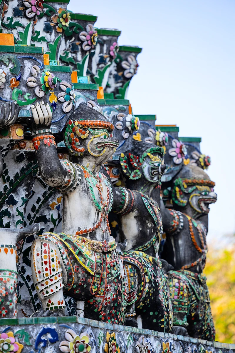 Colorful details of Wat Arun temple in Bangkok